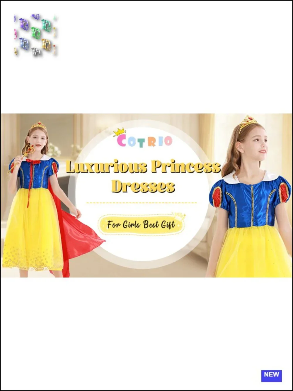 Kids Princess Dress Up Costume with Cape Crown and Wand for Halloween Party